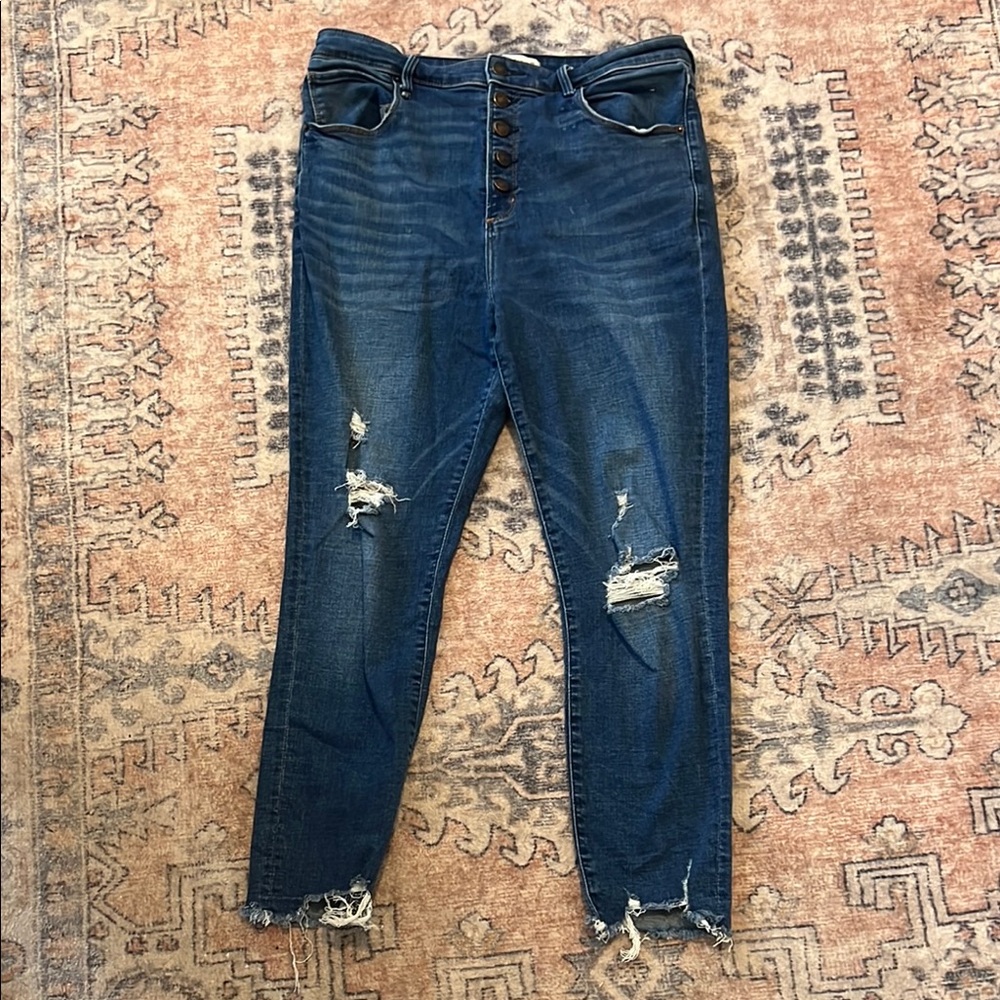 Abercrombie & Fitch High Rise Blue Jeans with Distressed Details